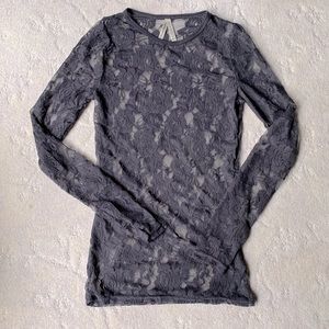 NWOT Off Gray Rose Pattern See Through LACE Long Sleeve Blouse, Brand New